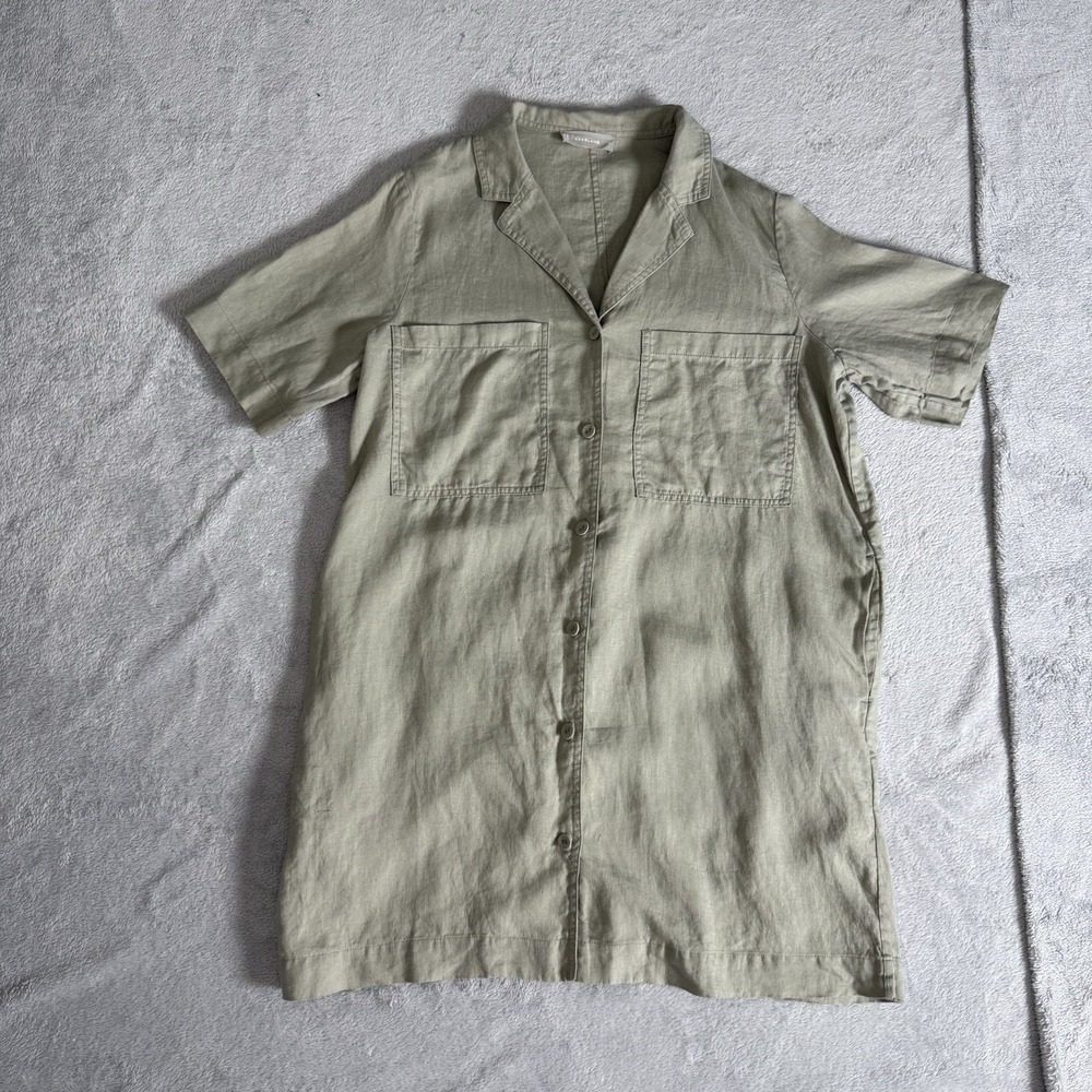 Everlane Women's M Sage Green 100% Linen Short Sleeve Button Front Shirt Dress